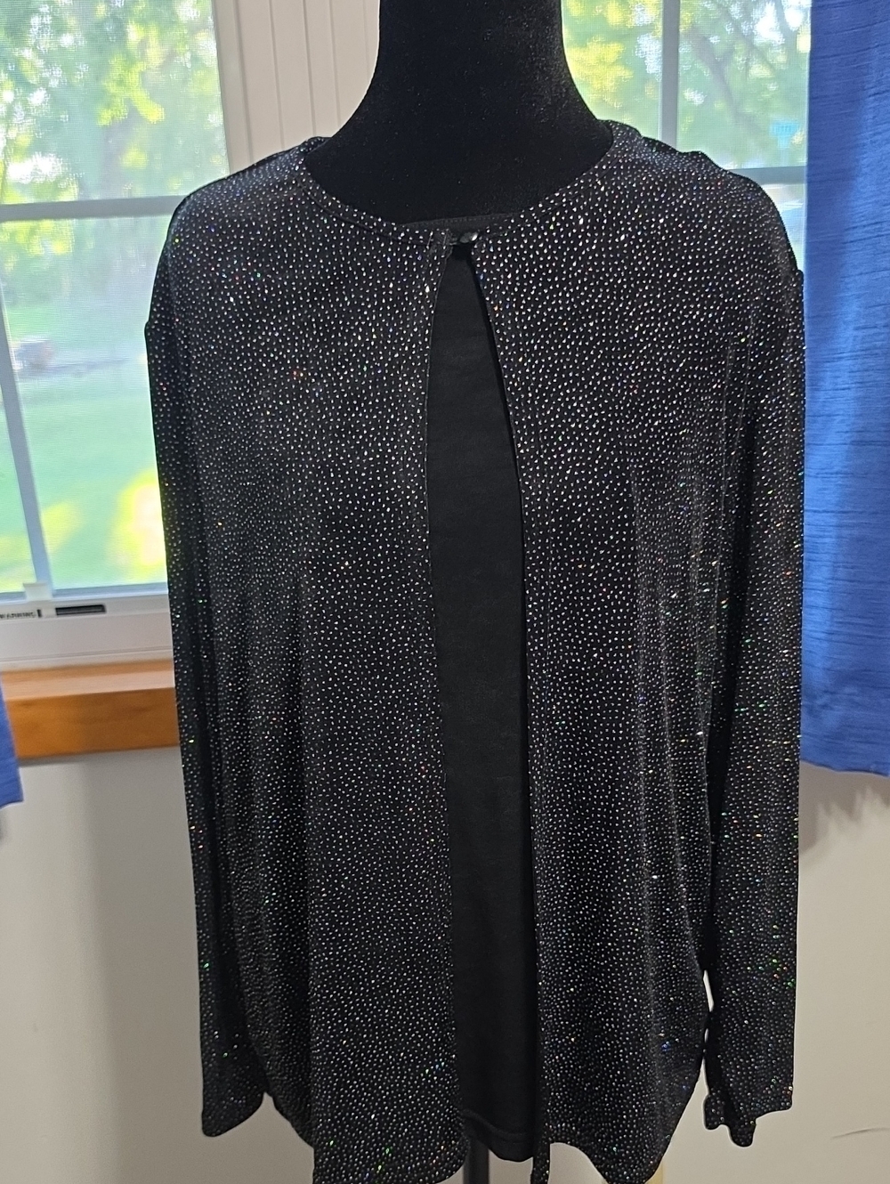 Women's Black Sparkle Open-Front Blouse